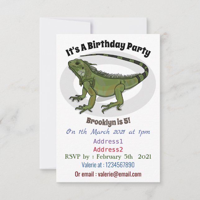 Invitación Ilustracion personalizado de Iguana (Anverso)