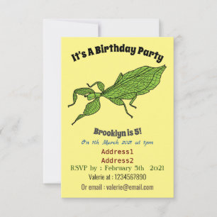 Invitación Ilustracion personalizado de insectos de hoja verd