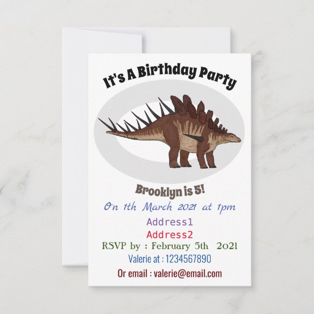 Invitación Ilustracion personalizado de Kentrosaurus (Anverso)
