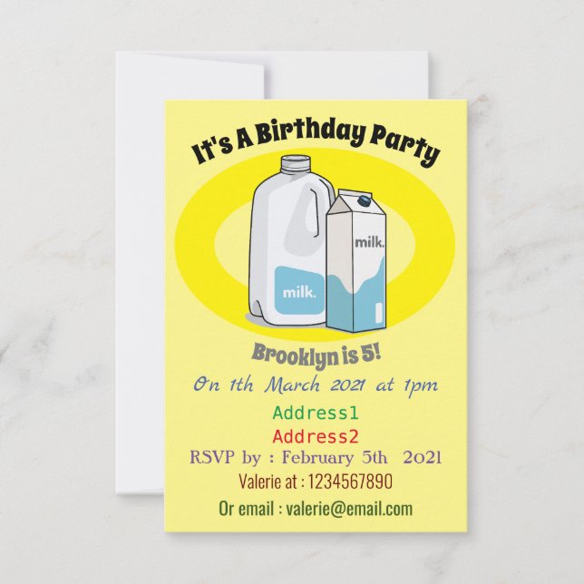 Invitación Ilustracion personalizado de leche (Anverso)