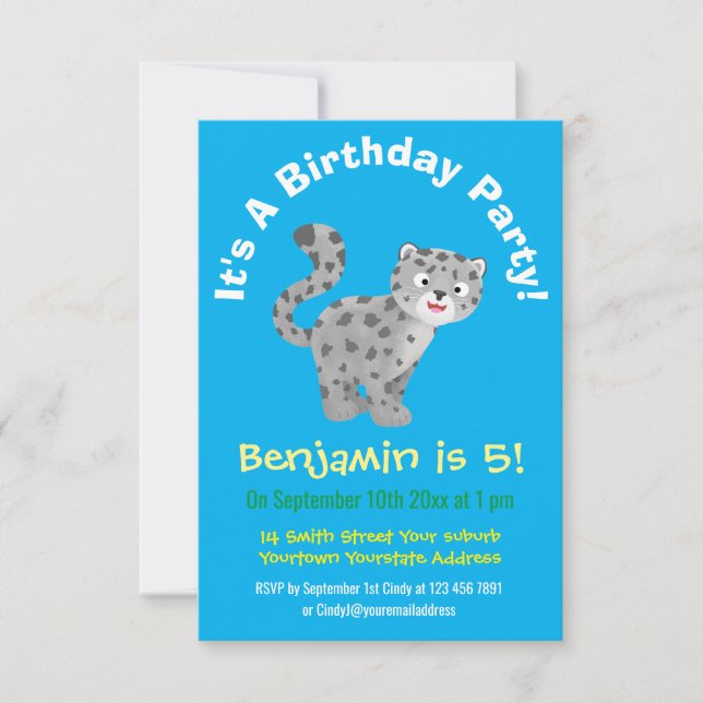 Invitación Ilustracion personalizado de leopardo de las nieve (Anverso)