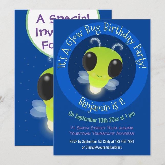 Invitación Ilustracion personalizado de luciérnaga de centell (Anverso / Reverso)