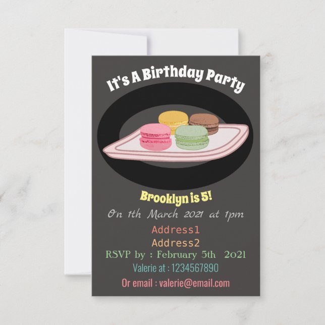 Invitación Ilustracion personalizado de Macaron (Anverso)
