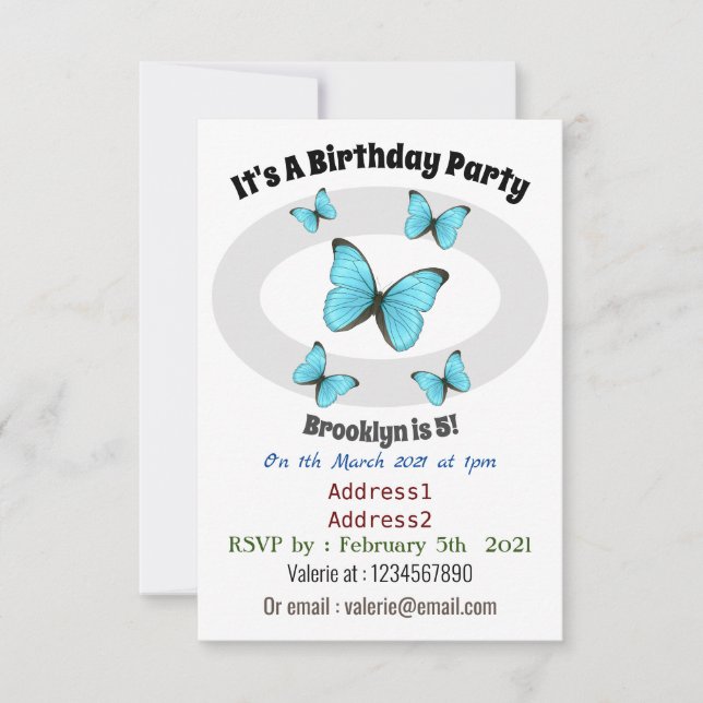 Invitación Ilustracion personalizado de mariposas morfo (Anverso)