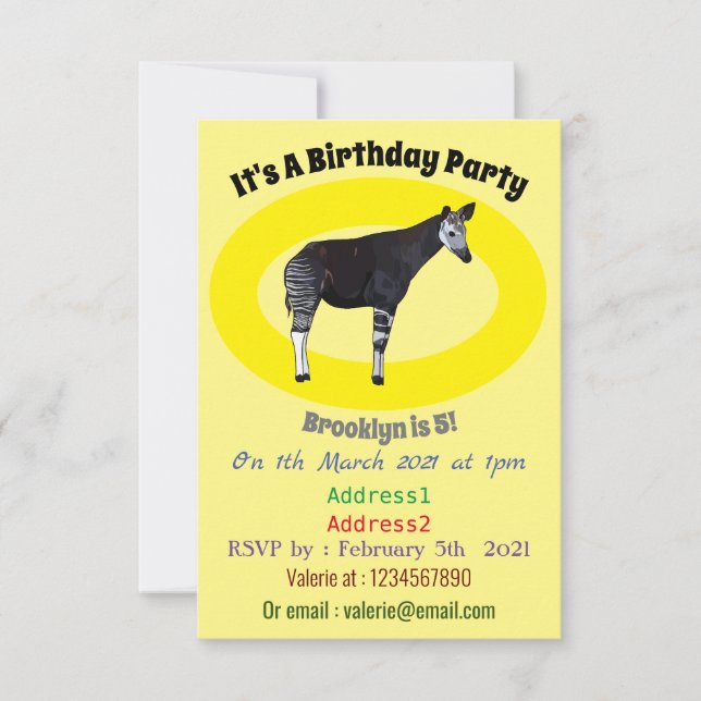 Invitación Ilustracion personalizado de Okapi (Anverso)