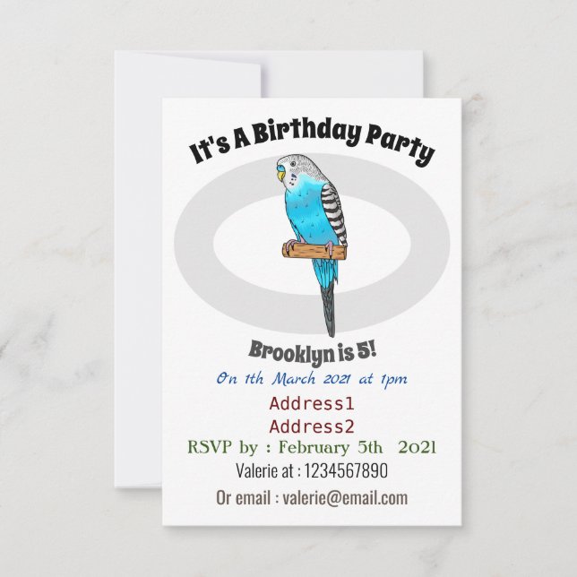 Invitación Ilustracion personalizado de pájaro budgerigar azu (Anverso)
