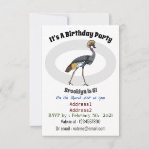 Invitación Ilustracion personalizado de pájaro grullo coronad