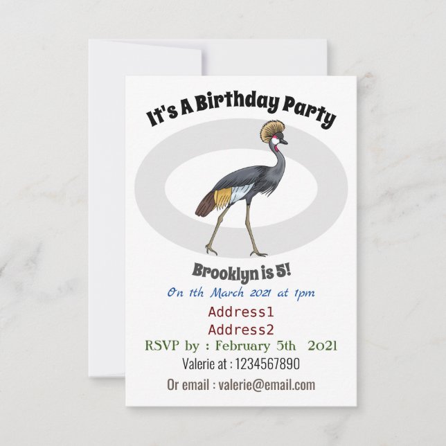 Invitación Ilustracion personalizado de pájaro grullo coronad (Anverso)