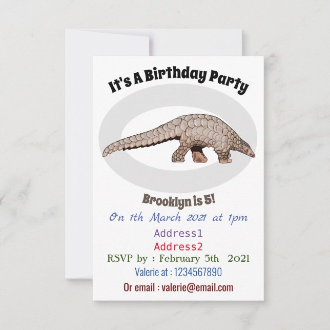 Invitación Ilustracion personalizado de Pangolin (Anverso)