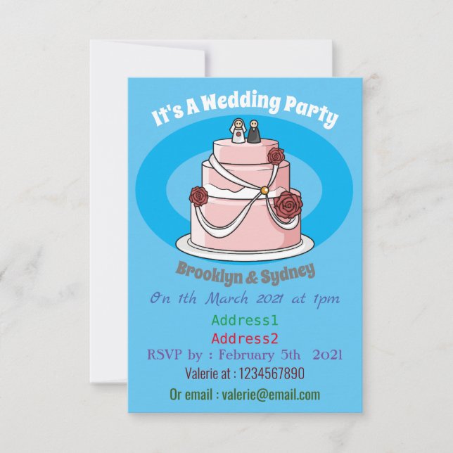 Invitación ilustracion personalizado de pastel boda (Anverso)