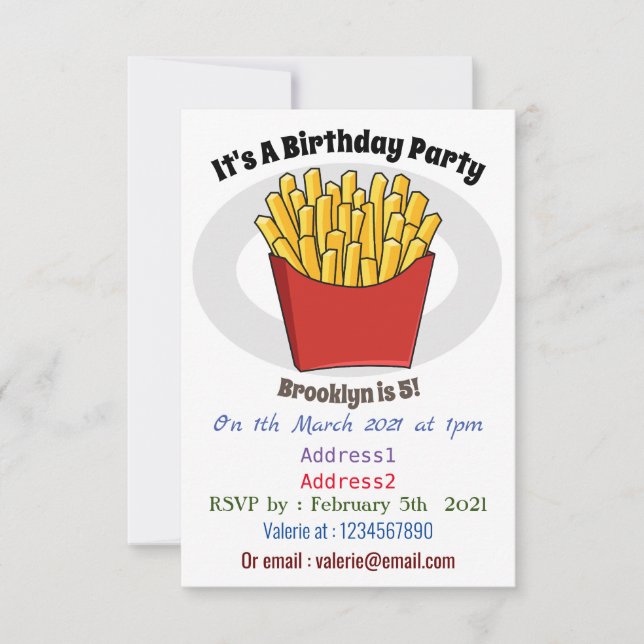 Invitación Ilustracion personalizado de patatas fritas (Anverso)
