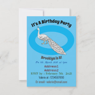 Invitación Ilustracion personalizado de pavo real blanco