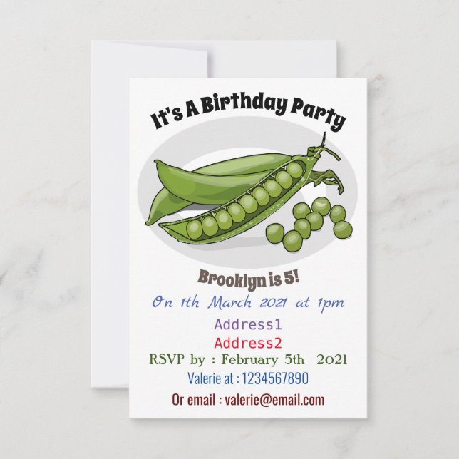 Invitación Ilustracion personalizado de Pea (Anverso)