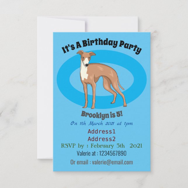 Invitación Ilustracion personalizado de perro de Greyhound (Anverso)
