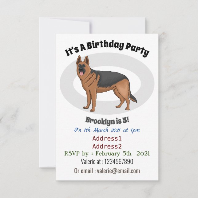 Invitación Ilustracion personalizado de perro pastor alemán (Anverso)