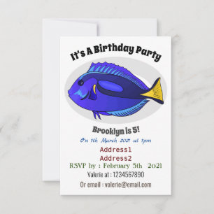 Invitación Ilustracion personalizado de pescado tang azul