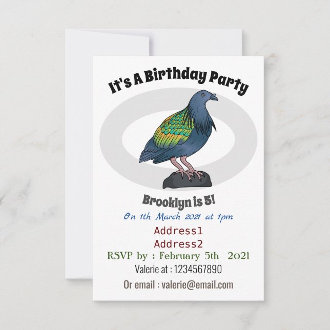 Invitación Ilustracion personalizado de pichón de Nicobar (Anverso)