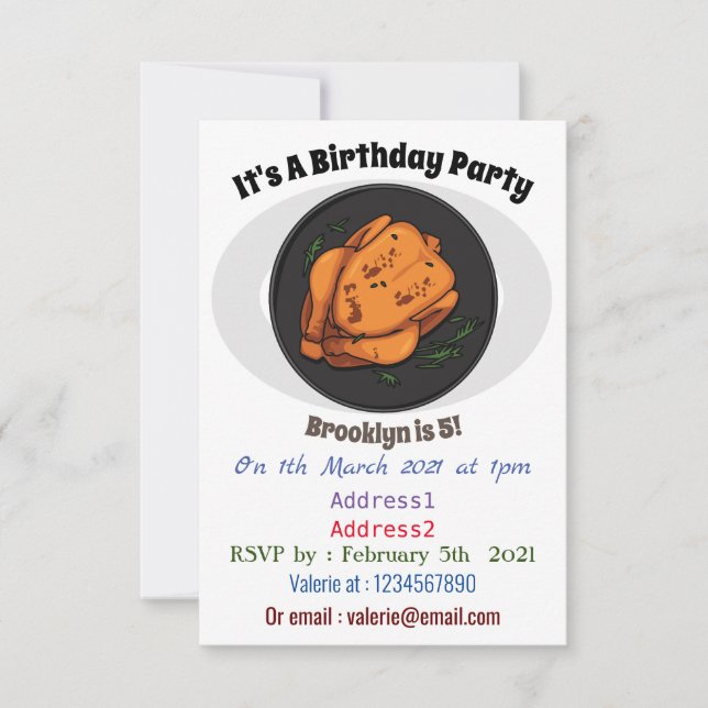 Invitación Ilustracion personalizado de pollo asado (Anverso)