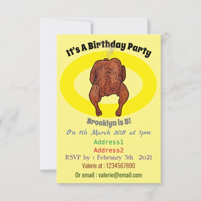 Invitación Ilustracion personalizado de pollo asado (Anverso)