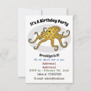 Invitación Ilustracion personalizado de pulpo de anillo azul