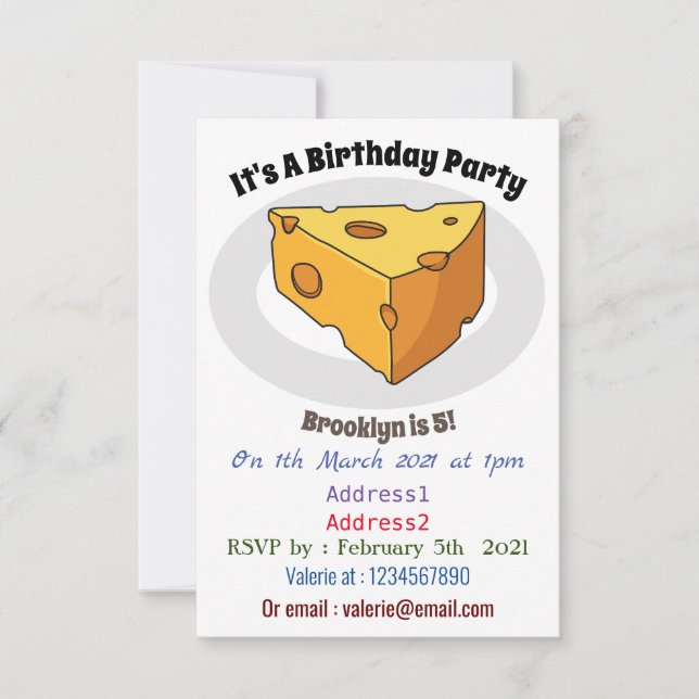 Invitación Ilustracion personalizado de queso (Anverso)