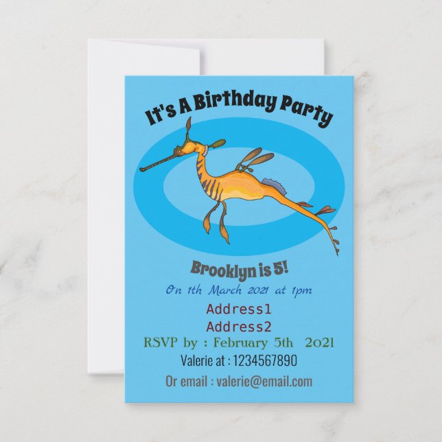 Invitación Ilustracion personalizado de Seadragon Weedy (Anverso)