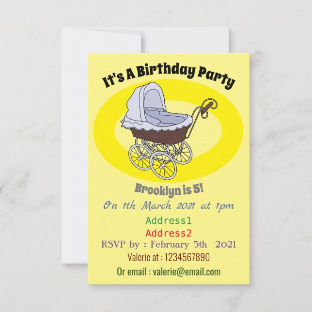 Invitación Ilustracion personalizado de Stroller (Anverso)