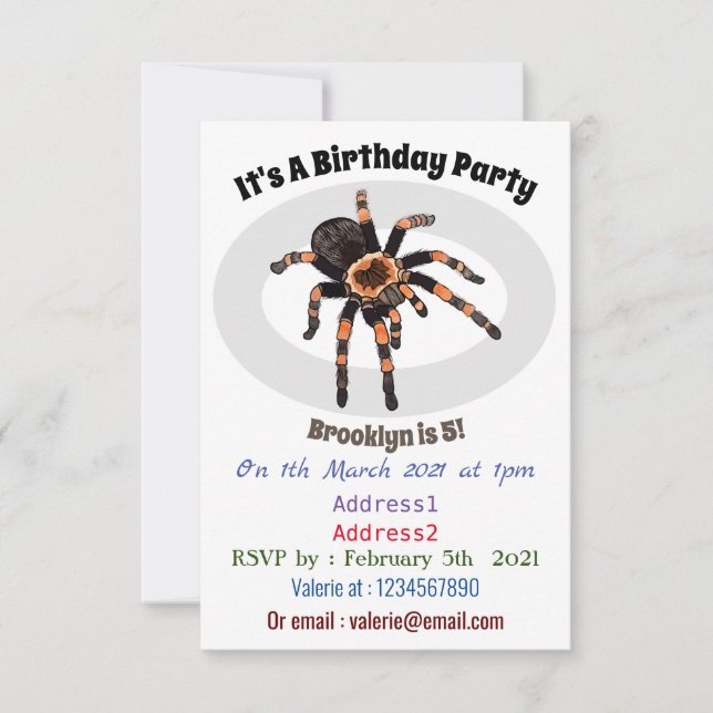 Invitación Ilustracion personalizado de Tarantula (Anverso)