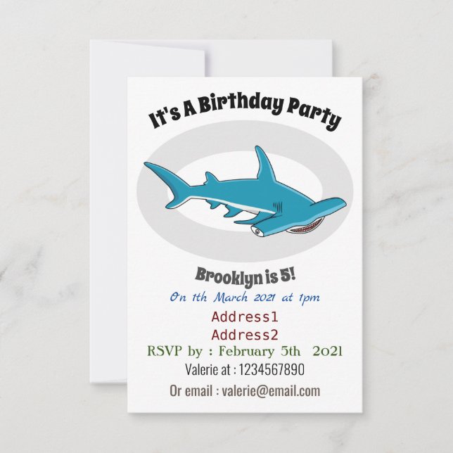 Invitación Ilustracion personalizado de tiburón martillo (Anverso)