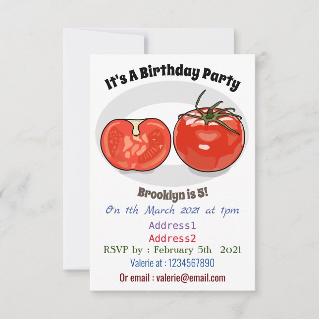 Invitación Ilustracion personalizado de tomate (Anverso)