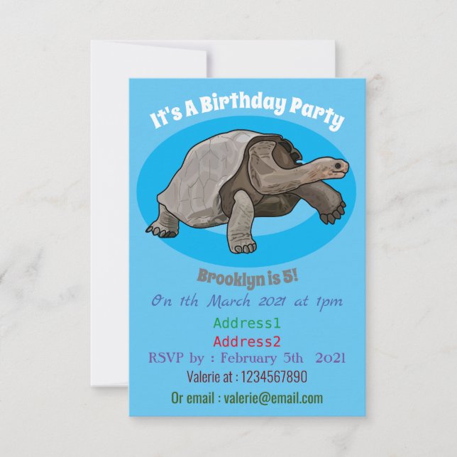 Invitación Ilustracion personalizado de tortugas de Galápagos (Anverso)