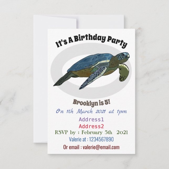Invitación Ilustracion personalizado de tortugas marinas (Anverso)