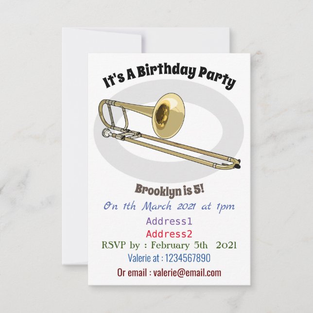 Invitación Ilustracion personalizado de Trombone (Anverso)