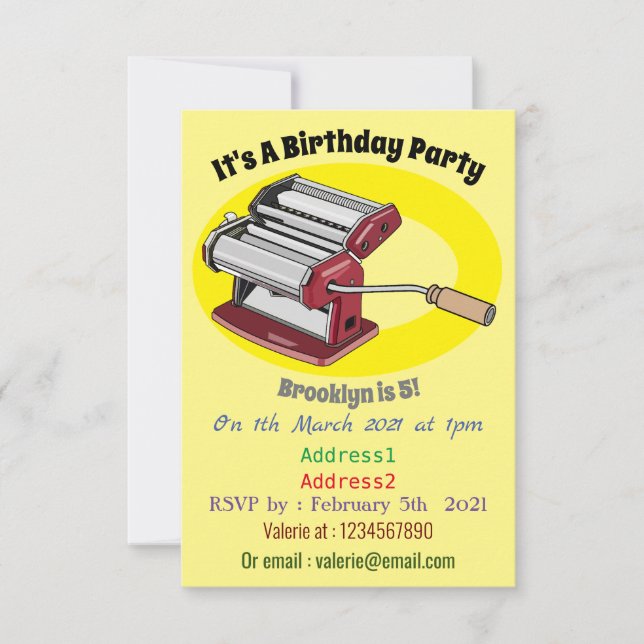 Invitación Ilustracion personalizado fabricante de pasta (Anverso)