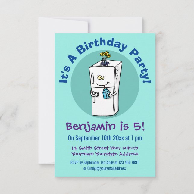 Invitación Ilustracion personalizado frigorífico divertido (Anverso)