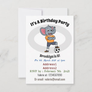 Invitación Ilustracion personalizado futbolista elefante