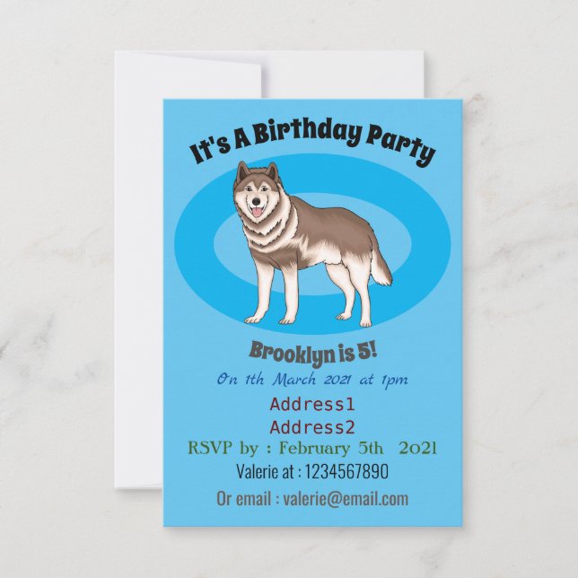 Invitación Ilustracion personalizado husky siberiano (Anverso)