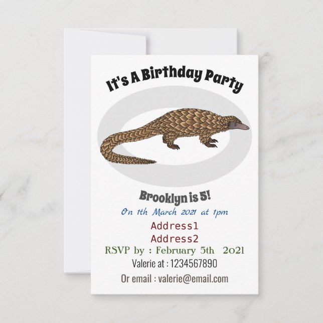 Invitación Ilustracion personalizado pangolín de cola larga (Anverso)