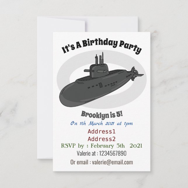 Invitación Ilustracion personalizado submarino (Anverso)