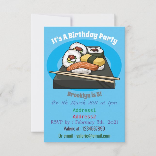 Invitación Ilustracion personalizado Sushi (Anverso)