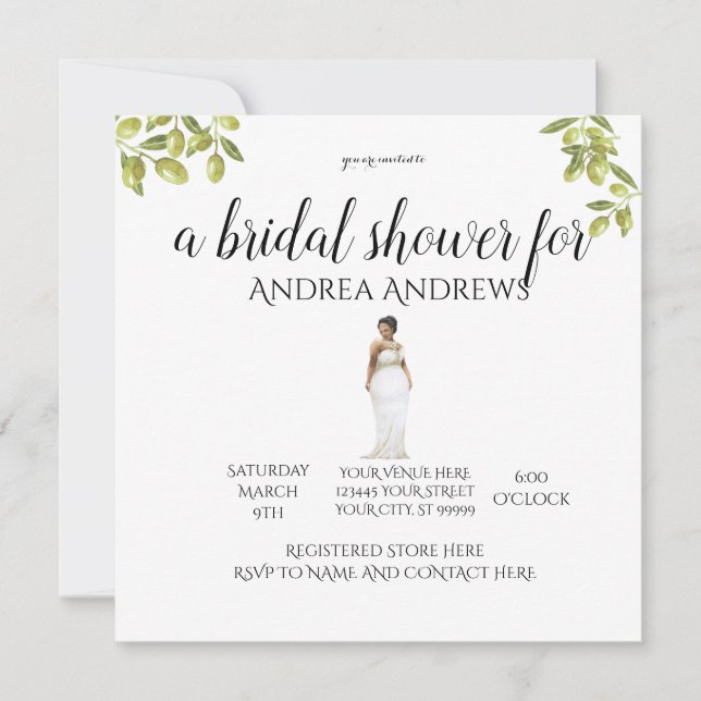 Invitación Ilustración Plus Tamaño Novia Negra Ducha Bridal (Anverso)