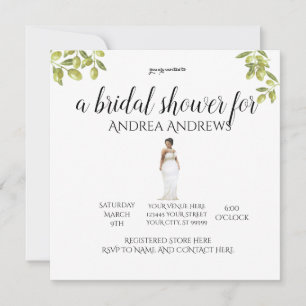 Invitación Ilustración Plus Tamaño Novia Negra Ducha Bridal