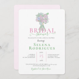 Invitación Ilustracion rosa y verde Bouquet - ducha de novia
