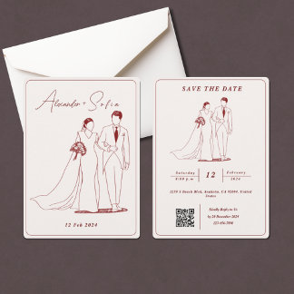 Invitación Ilustracion simple con el Boda RSVP de código QR