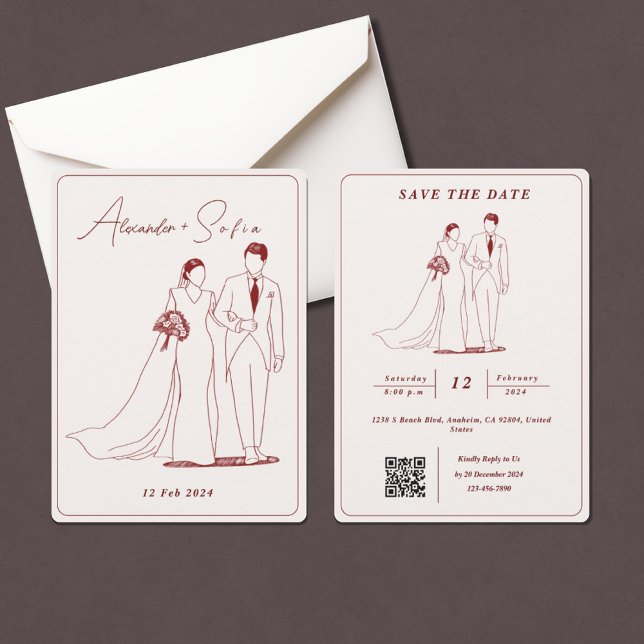 Invitación Ilustracion simple con el Boda RSVP de código QR (Subido por el creador)