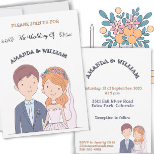 Invitación Ilustración simple de esposos estilo dibujo animad