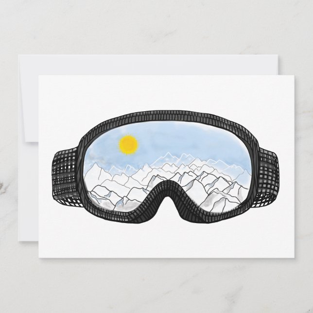 Invitación Ilustracion Ski Goggles Mountain View (Anverso)