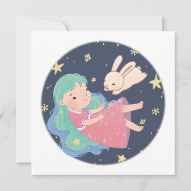Invitación Ilustracion Starry Night Bunny & Chica (Anverso)