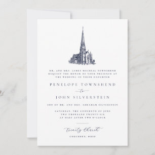 Invitación Ilustración tradicional de iglesia Boda formal