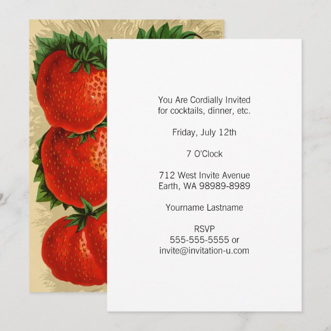 Invitación Ilustracion vintage de Jessie Strawberry (Anverso / Reverso)